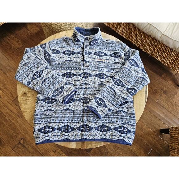 Orvis Quilted Snap Sweatshirt Sweater Pullover Aztec Blue Womens L Logo Unisex - Picture 1 of 10